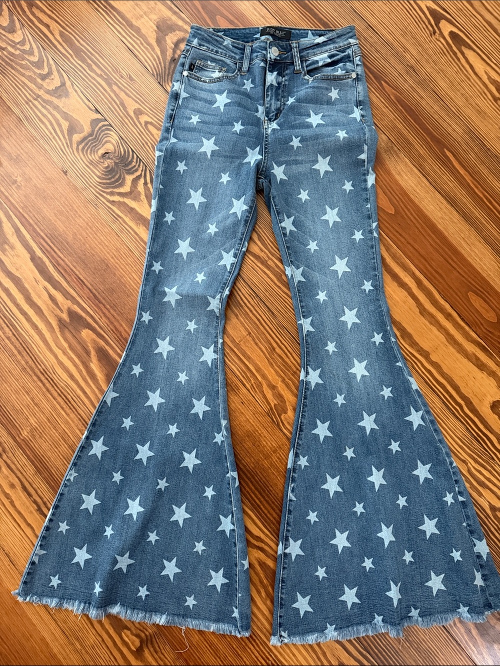 Judy Blue Light-Star Printed Flare Jeans - Blue